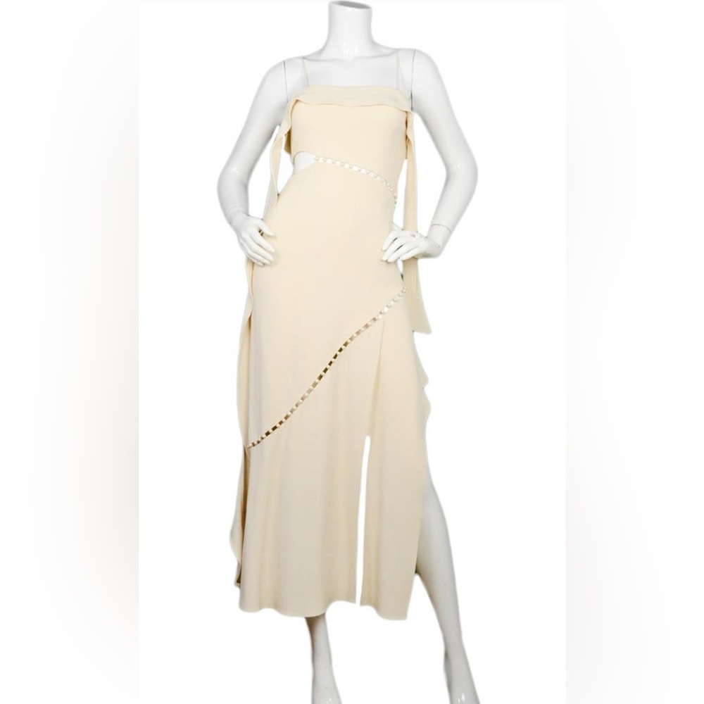 Jonathan Simkhai Stone Nude Pearl Embellished Spaghetti Dress Sz 6